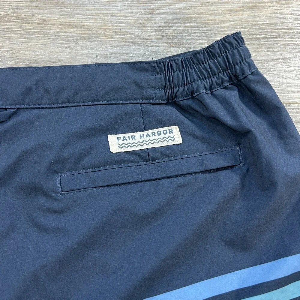 Fair Harbor Board Shorts Mens 36 Navy Swim Trunks Striped Swim BreezeKnit Liner